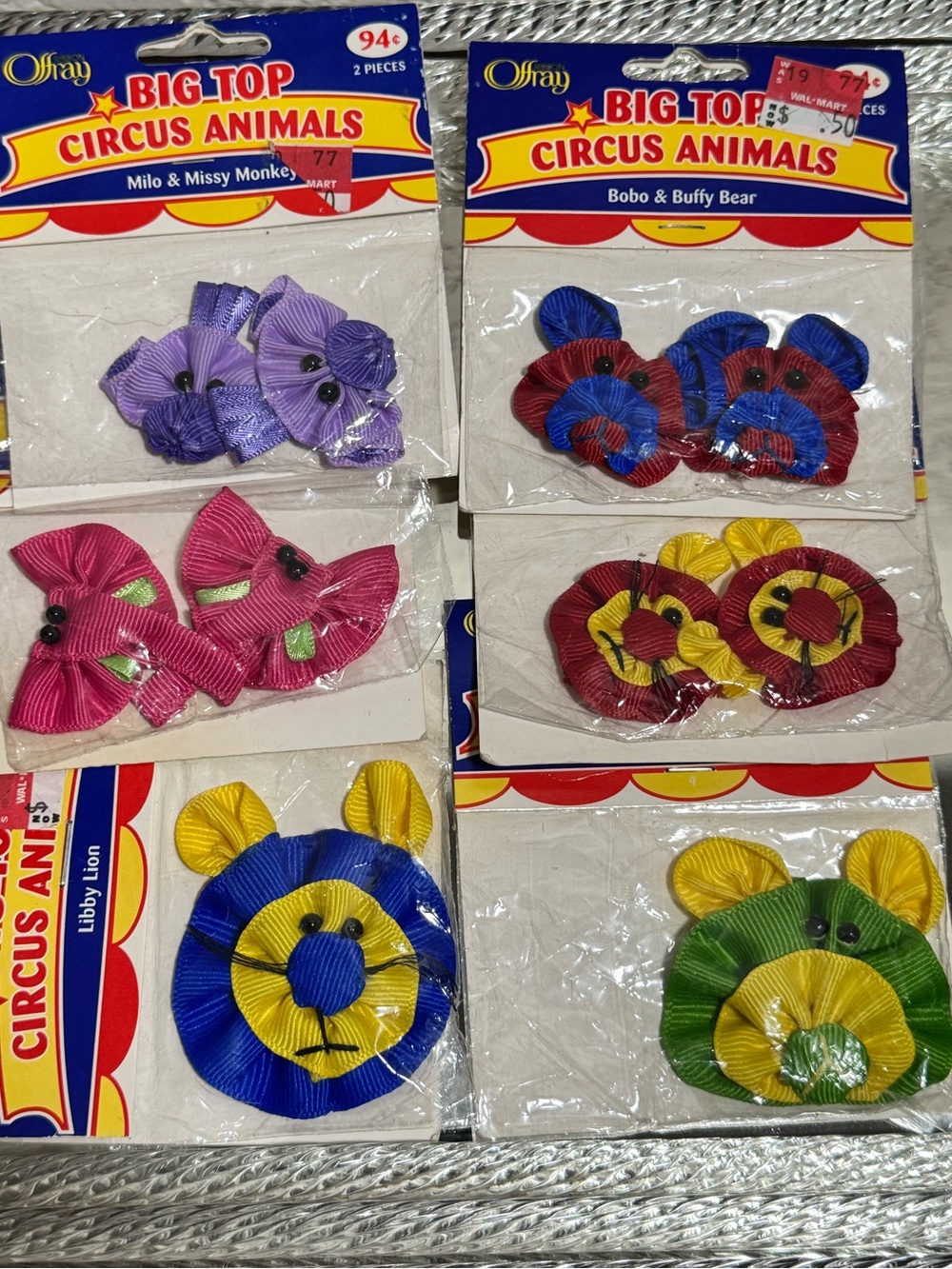 6 Vintage Offray Big Top Circus Animals Ribbon Accessories Unused